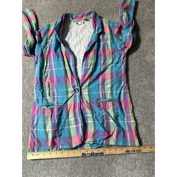 80s Pastel Plaid Blazer Womens Small Preppy Academia Pockets Coastal Grandmother - Picture 8 of 16